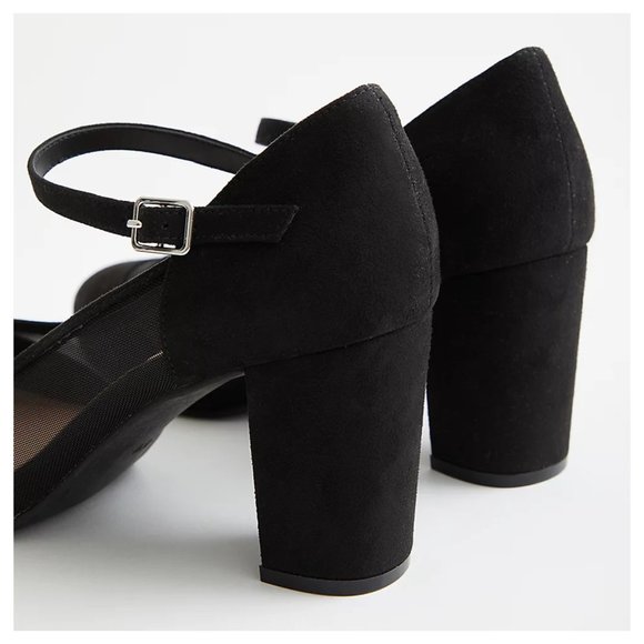 Black Faux Suede Mary Jane Mesh Heel (WW) - Picture 4 of 4
